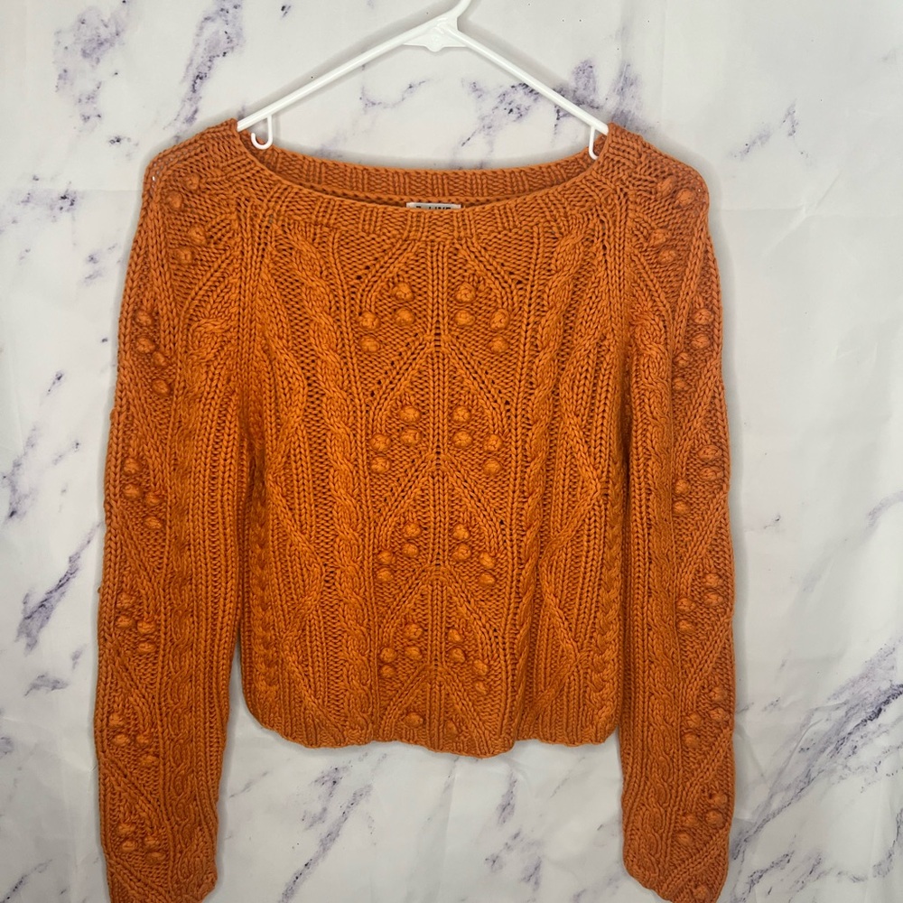 Z-Line Women’s Orange Cable Knit Cropped Sweater Sz L